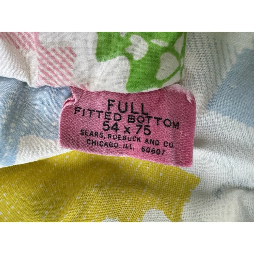 Vintage Sears Patchwork Full Sheet Set 4 Pc Flat Fitted 2 Cases Floral Gingham